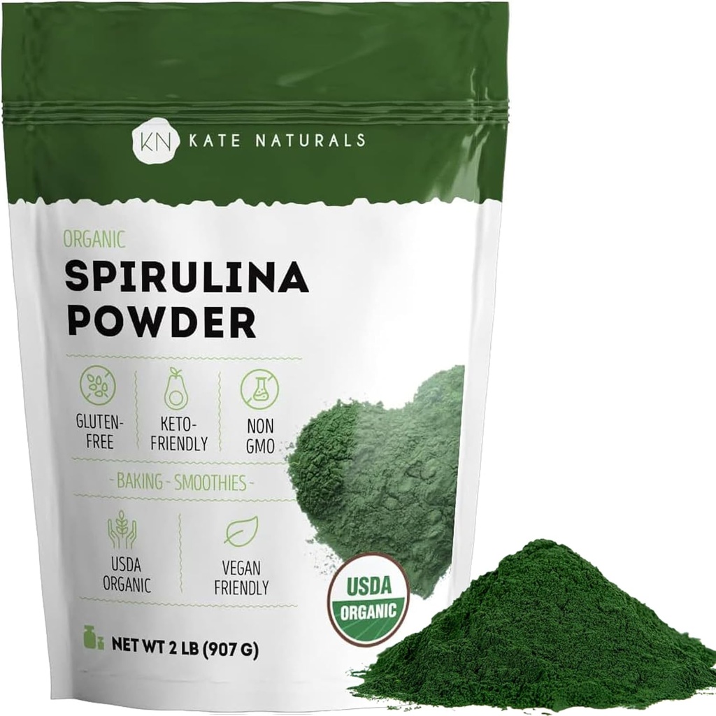 Kate Naturals 유기 Spirulina 분말. 부드러운 주스 (2 lb, USDA 인증, 비 GMO, 글루텐 - 무료)에 대한 영양 Dense Superfood