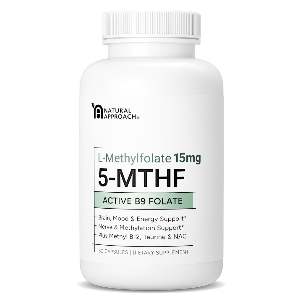 L-Methylfolate 15mg 플러스 메틸 B12, D3, 타우린 & NAC | MTHFR-Friendly Folate (High Potency) | 비타민 B9 & B12의 생동감 있는 모양 | 무드, 메틸렌, & Cognition를 위한 보충교재 | 60의 캡슐