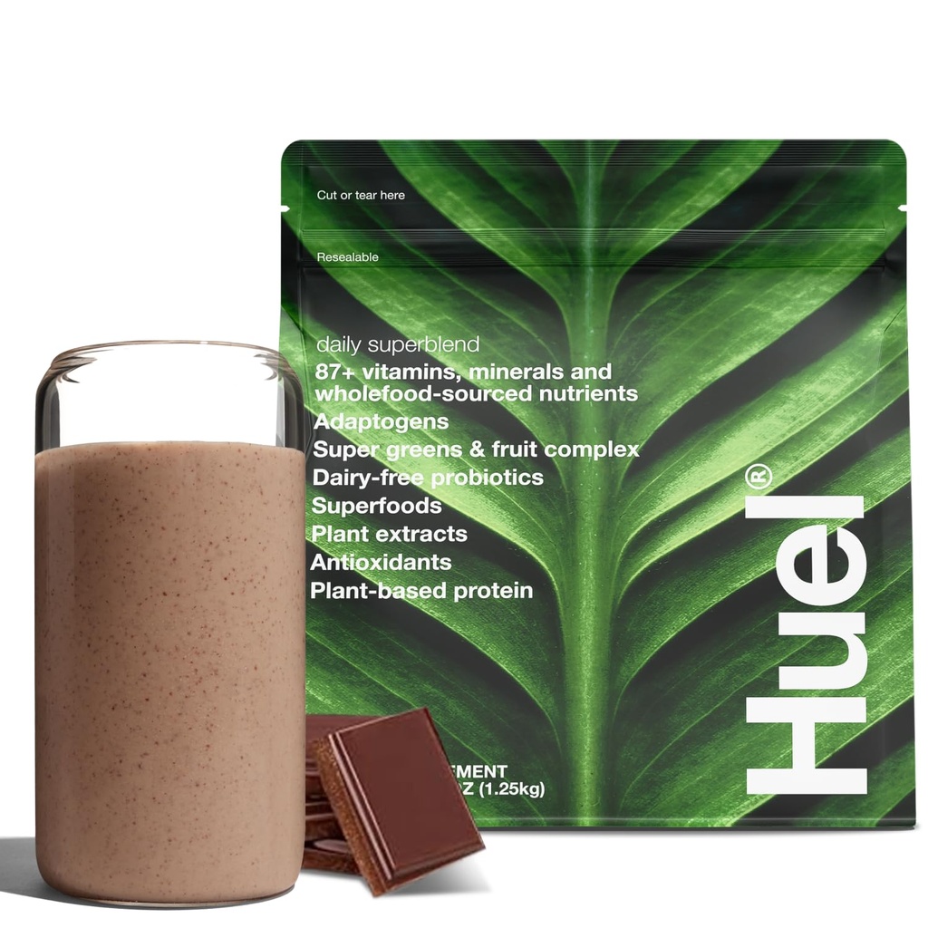 Huel Daily Superblend Chocolate Powder | 25g Plant Based Protein | 슈퍼 그린 파우더 | 87 비타민, 미네랄 및 전체식품 소스 성분 | 19 서빙 | 플라스틱을 줄이기 위해 포함되지 않은 스쿠프
