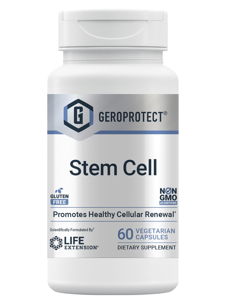 Life Extension GEROPROTECT® Stem Cell은 건강한 세포 재생, kokum Extract, Trans-resveratrol, Gluten Free, Non-GMO, 채식, 60 캡슐을 홍보합니다.
