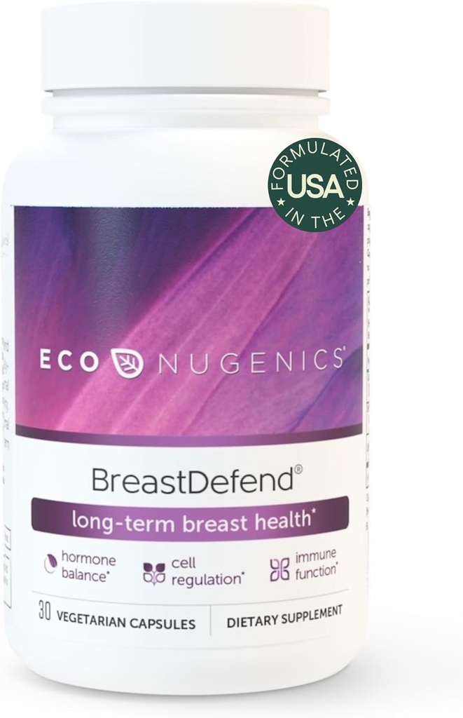 EcoNugenics BreastDefend DIM 보충 여자의 모유 건강, 에스트로겐 호르몬 균형, 면역 지원 – Turmeric Curcumin, Reishi & 터키 꼬리 버섯, Quercetin, Astragalus – 30 캡슐