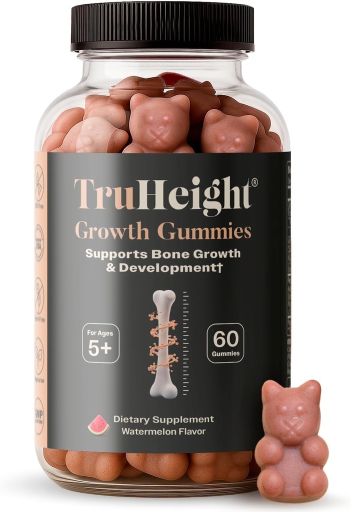 TruHeight 성장 Gummies (수박) 어린이 및 청소년을위한 자연 성장 및 개발 보충 - 비타민 D, K, 칼슘 & Ashwagandha - 뼈 힘 비타민 D3 K2 - Picky Eater 비타민 - 5 +