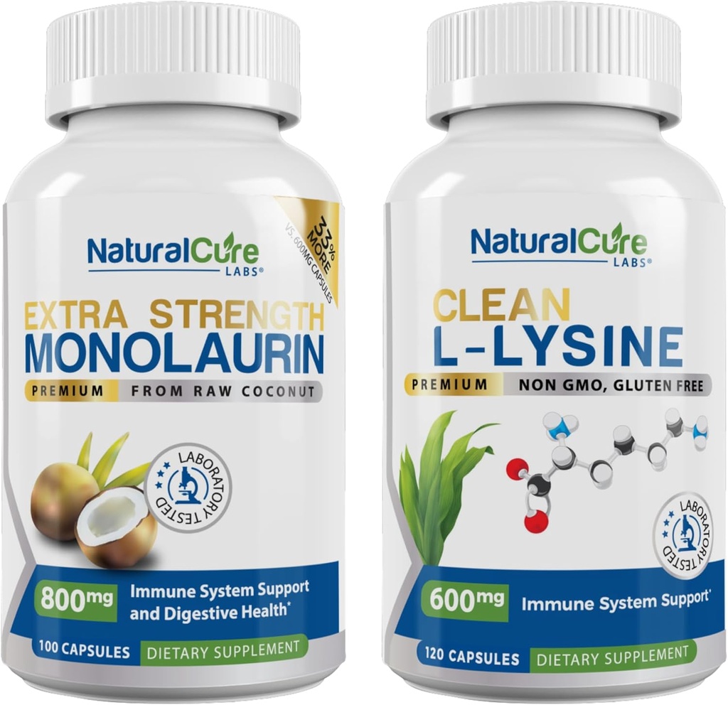 자연적인 치료 실험실 뭉치: 여분 힘 Monolaurin 800mg + 청결한 L 리진 600mg