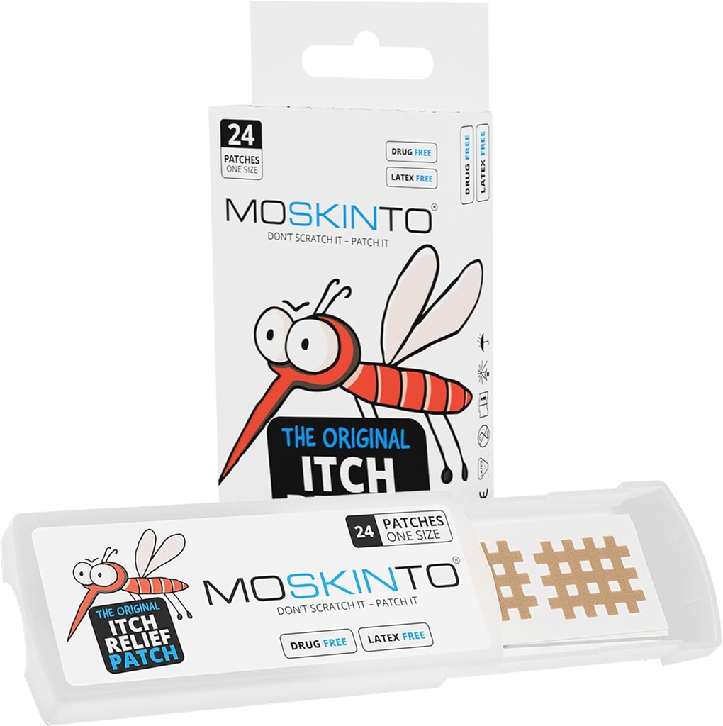 Moskinto, 아이 & 성인을위한 Original Mosquito Itch Relief Patch, Bug Bite Patch Soothe Swelling & Itching Instantly, Anti Itch Bug Bite Relief, 흡입 도구 대안 여행 팩, 24 카운트