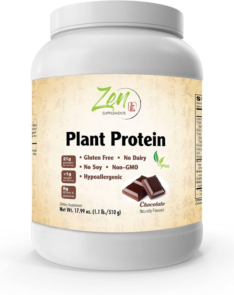 Zen 보충제 - 식물 단백질 - 콜레이트 510G 1.1LB -Powder - 서빙 당 단백질의 23 그램 - 채식주의자, 낮은 순수한 Carbs, 비 낙농, 글루텐 무료, Lactose 무료, 추가 설탕 없음, 콩 무료, 고셔, 비 GMO