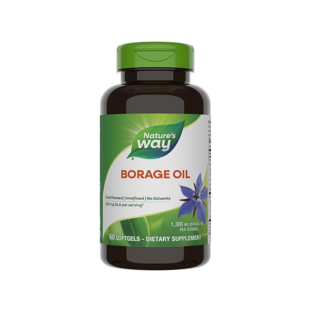 Nature 's Way Borage Oil, Cold Pressed & Unrefined, GLA Supplement, 300 mg GLA 및 440 mg Linoleic Acid per 서빙, 60 Softgels (패키지 May Vary)