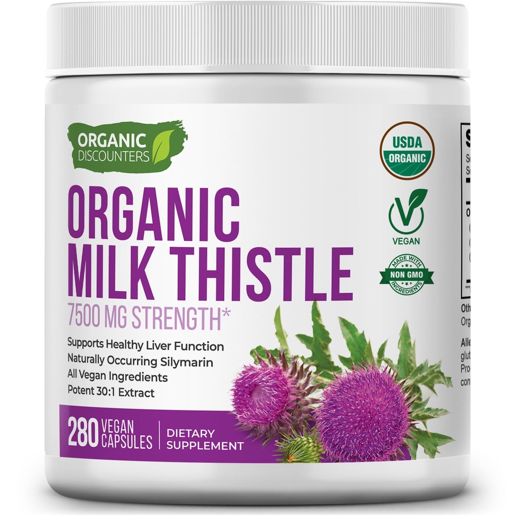USDA 유기 우유 이틀 30 : 1 추출물 캡슐, 280 Vegan 캡슐, Silymarin Flavonoids, Liver Cleanse 및 Liver Detox 지원, 표준화 된 30X 추출물, 미국에서 만든