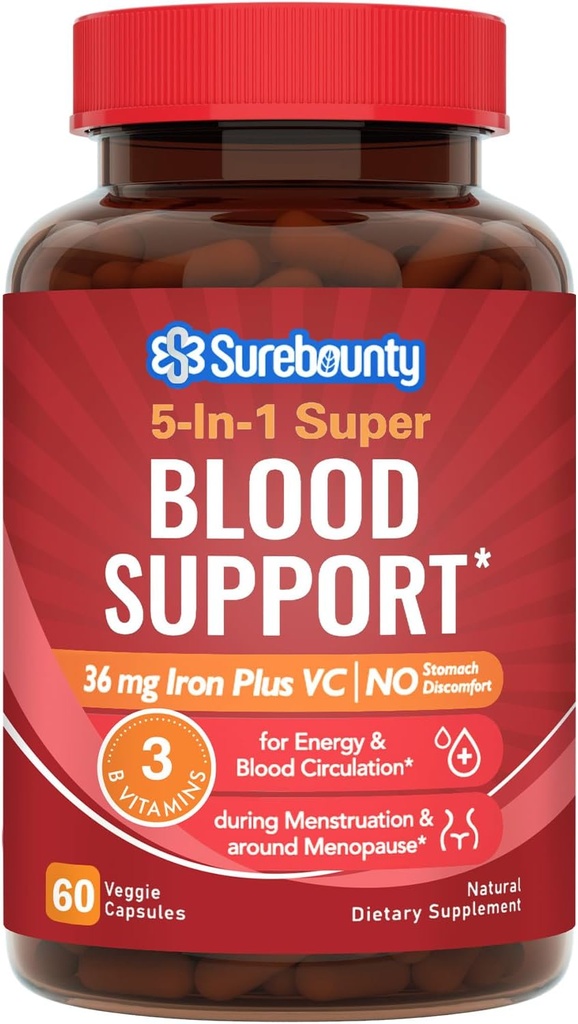 여성 남성, Stomach Friendly & Non-Constipating에 대한 Gentle Iron Supplement | 비타민 C, Folate, B6 및 B12와 철 궤양 | 혈액 및 에너지 지원을위한 철 알약 | 60 Vegan 캡슐