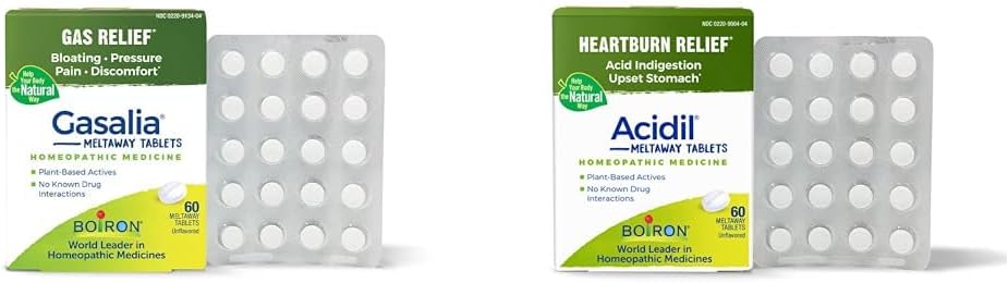 Boiron Gasalia Tablets and Acidil Tablets for Gas, Bloating, Acid Reflux, Heartburn, Indigestion 및 Upset Stomach Relief - 60 카운트 각각