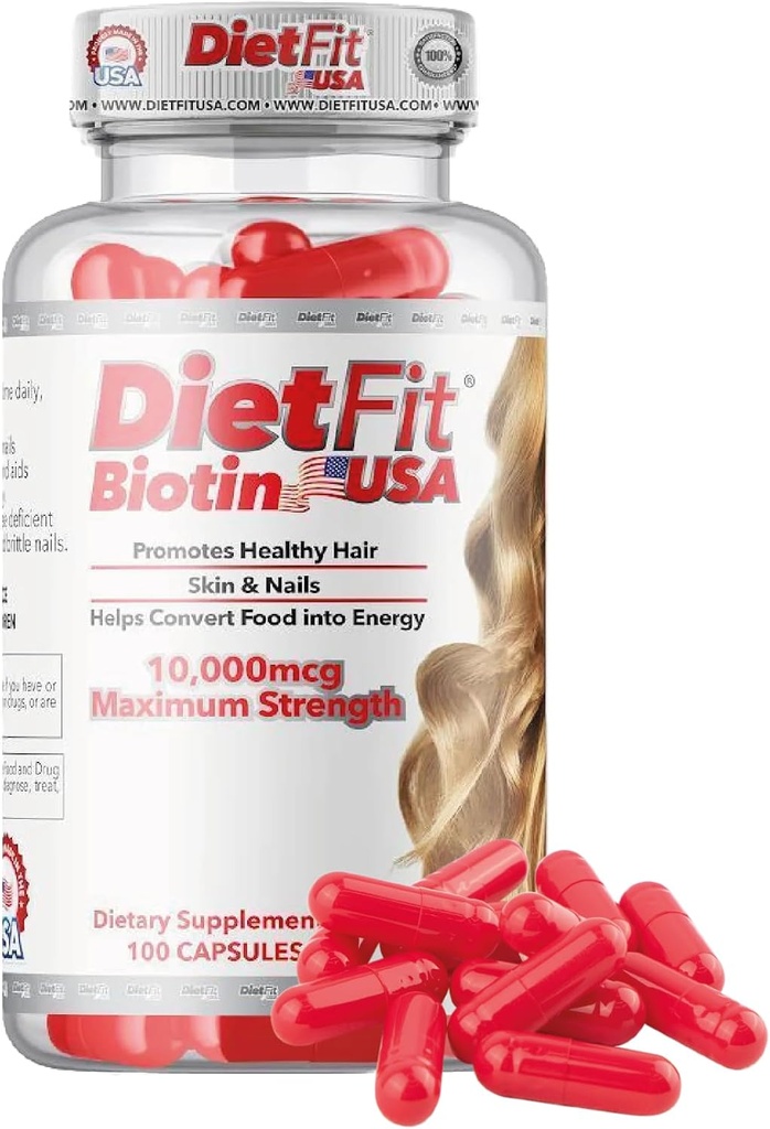 DIETFIT | 바이오틴 100 캡슐 | 레이디엔트헤드, 스킨, 네일 포뮬러 | 클렌징 너트렌즈 | 고급 뷰티 서포트 | 간편한 일일 사용 | 피트니스 보충제 | 피트니스 솔루션