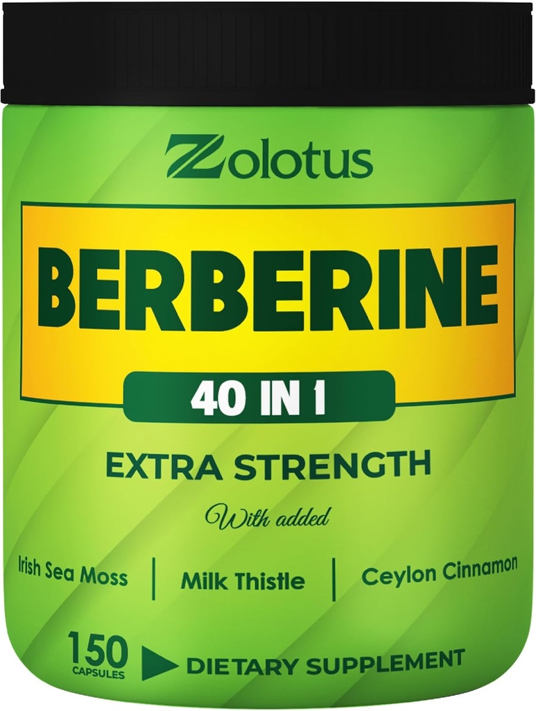Zolotus Berberine Supplement 40 in 1, Sea Moss, Cinnamon, Milk Thistle, Apple Cider Vinegar, 소화를위한 Quercetin, 면역 체계 및 심장 건강