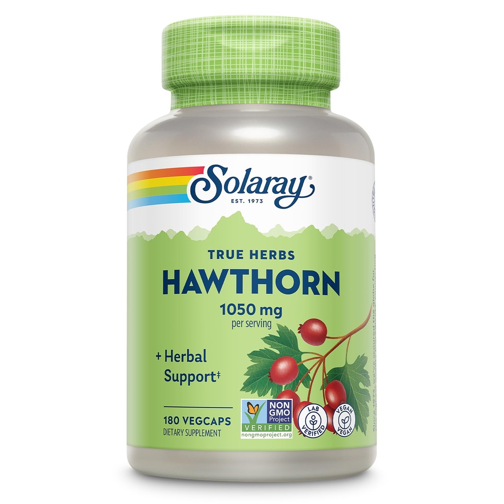 SOLARAY Hawthorn Berry 캡슐 1050 mg - Soothing 초본 지원 - 전체 웰빙 지원을위한 Hawthorne Berry 보충 - 전체 Berry, Vegan, Non-GMO, 60 일 보증, 90 서빙, 180 VegCaps