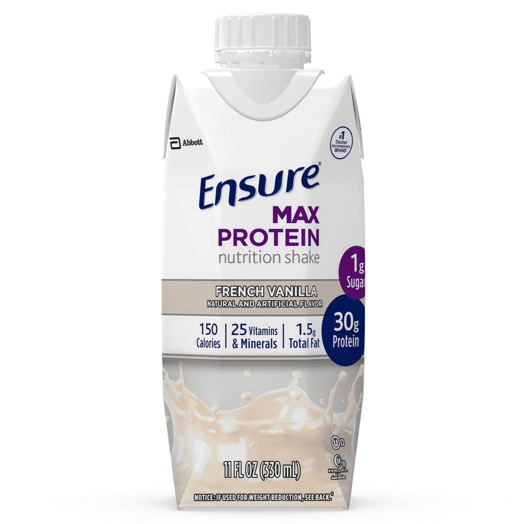최대 단백질 영양 쉐이크 프랑스 바닐라 4 판지, 총 중량 44 fl oz