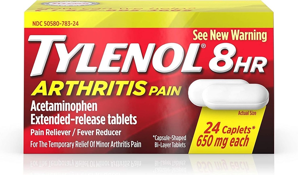 Tylenol 8 시간 관절염 통증 완화 - Acetominophen Extended-Release Tablets, Pain Reliever / Fever Reducer, 24 Caplets, 650 밀리그램 각 (2 팩)
