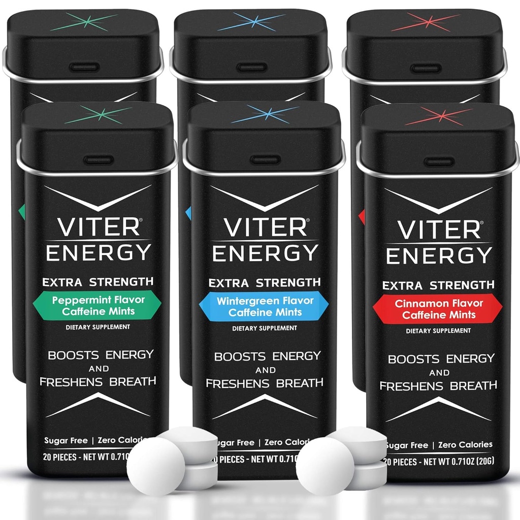 Viter 에너지 여분 힘은 분 80mg Caffeine, B 비타민, 설탕을 해방합니다. (Variety, 20pcs, 6 팩)