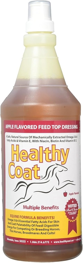 건강한 코트 말 보충 32 온스 – All-Natural Omega 3 & 6 Shiny Coat, Healthy Skin, Hooves & Joint에 대 한 피드 Top-Dress – Biotin, B12, Lecithin & Vitamin E와 Fortified – Apple 풍미