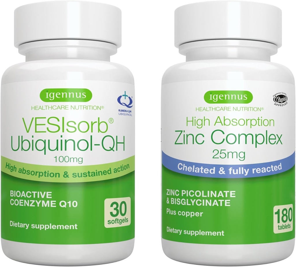 VESIsorb Ubiquinol-QH + Fertility, 빠른 행동 고급 CoQ10 100mg + 25mg 킬레이트 아연, Igennus에 의해