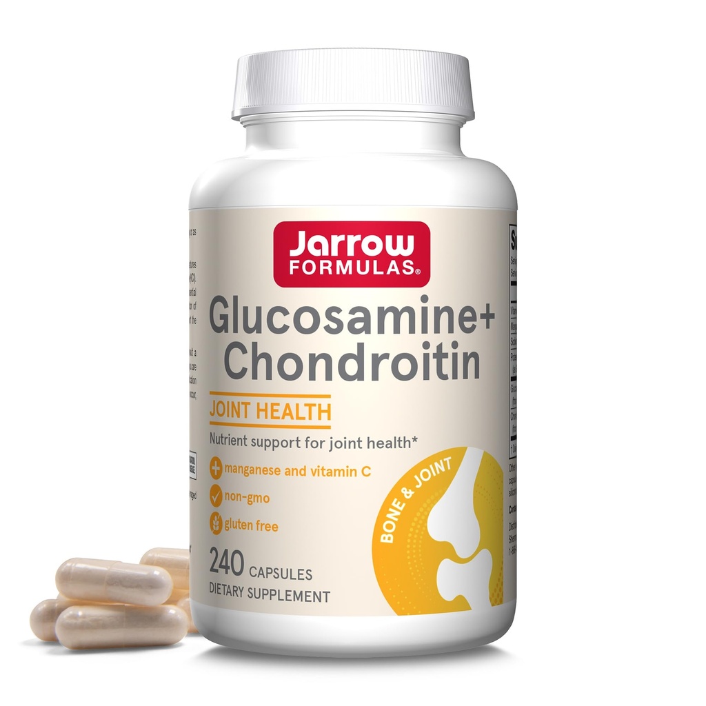Jarrow Formulas Glucosamine + Chondroitin - 240 캡슐 - 비타민 C 및 망간 - 60 서빙과 함께 합동 건강의 영양 지원