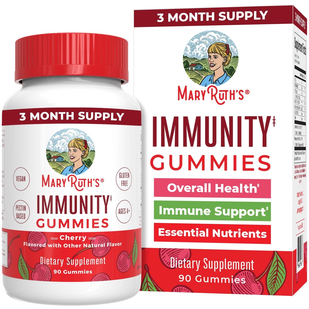 Mary Ruth의 5-1 Immunity Gummies with Elderberry for Kids & Adults | 체리 | 펜틴 기반 | Vegan | 90 개