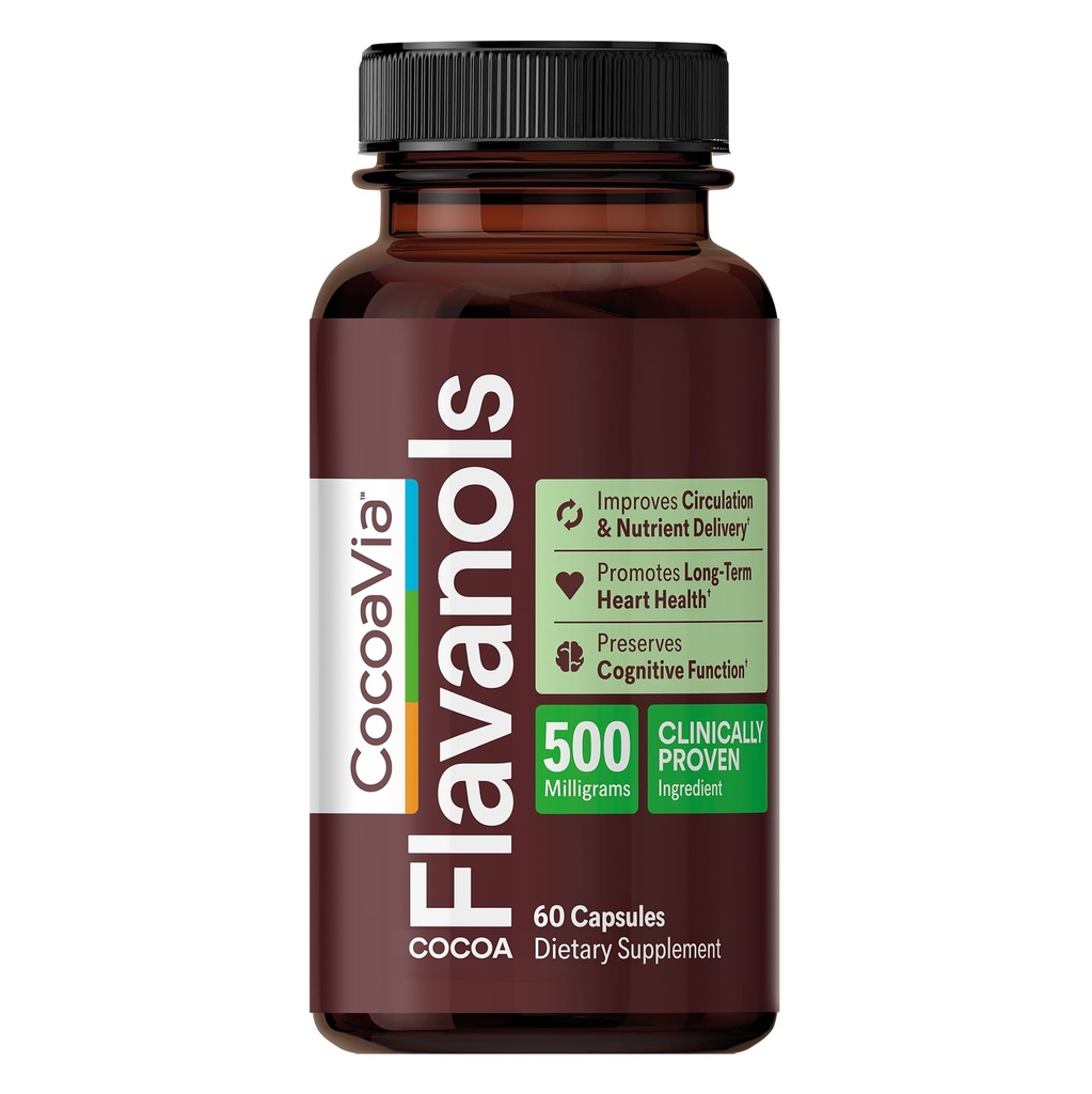 CocoaVia Cardio 건강 보충교재, 30 일, 500mg Cocoa Flavanol, 지원 심장 건강, 부스트 Nitric 산화물, 혈액 순환, 에너지, 채식주의자, 어두운 초콜렛, 60의 캡슐