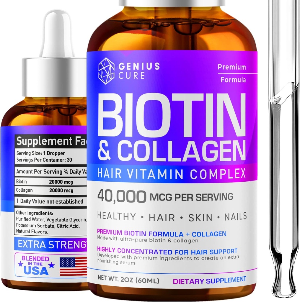 Biotin & Collagen Drops for Easy Absorption - 머리 성장 액체 보충교재 - 건강한 피부 & 못 - Unisex