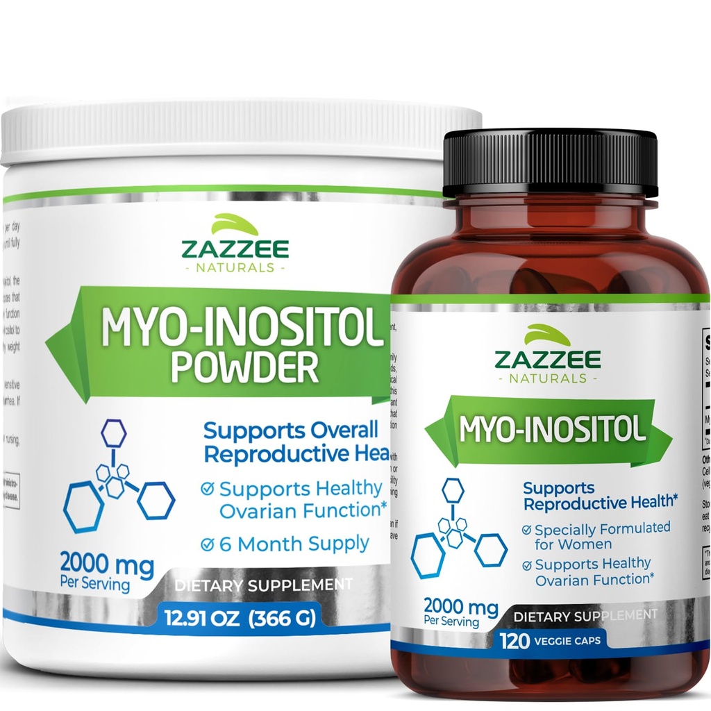 Zazzee Myo-Inositol 캡슐과 Myo-Inositol 분말, 100 % 순수, 프리미엄 등급, 비 GMO 및 모든 자연