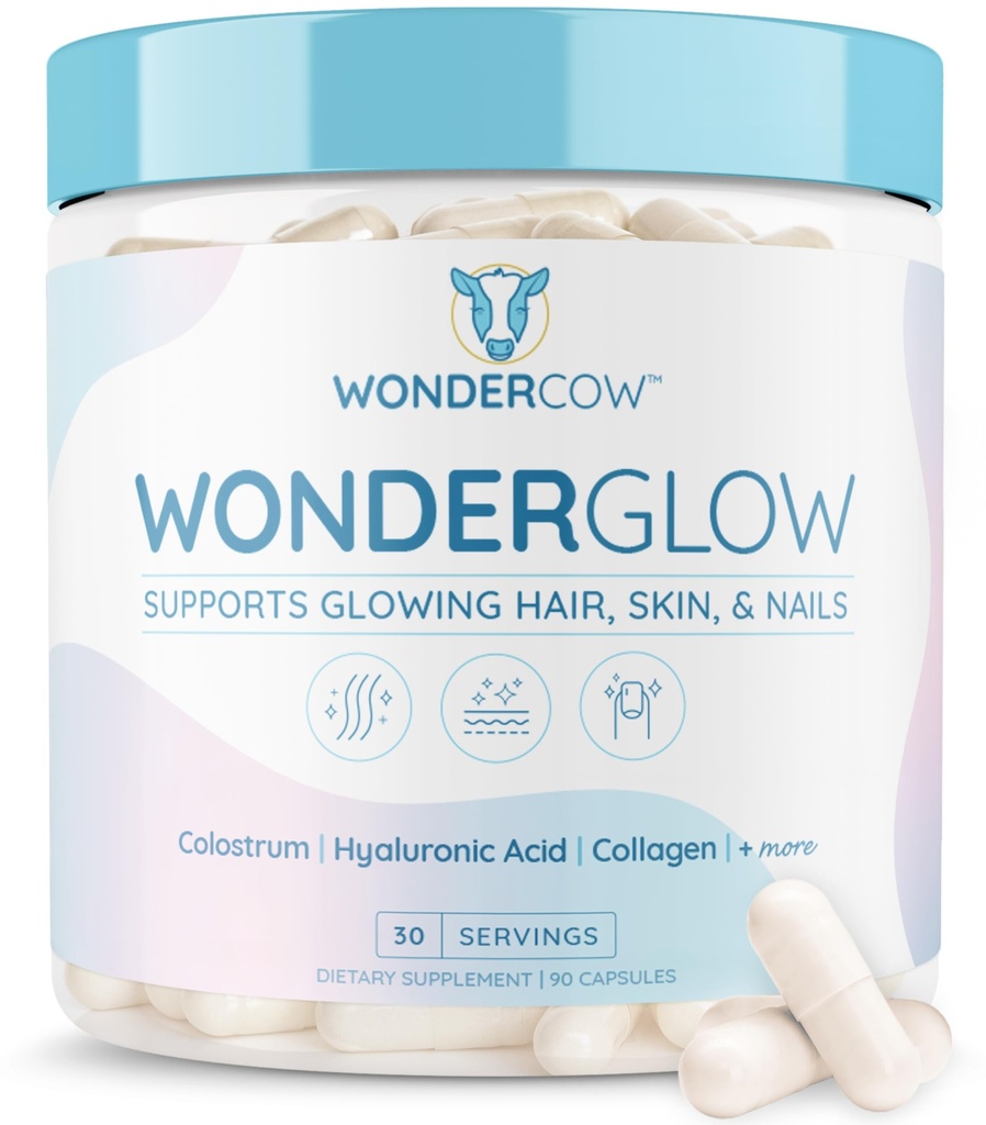 WONDERCOW 머리 피부와 못 비타민 w/Bovine Colostrum, 교원질, Hyaluronic 산, Biotin, 아연, & Lactoferrin┃Supports 더 빠른 머리 성장, 더 강한 못 및 Glowing 피부 (30의 서빙, 캡슐)