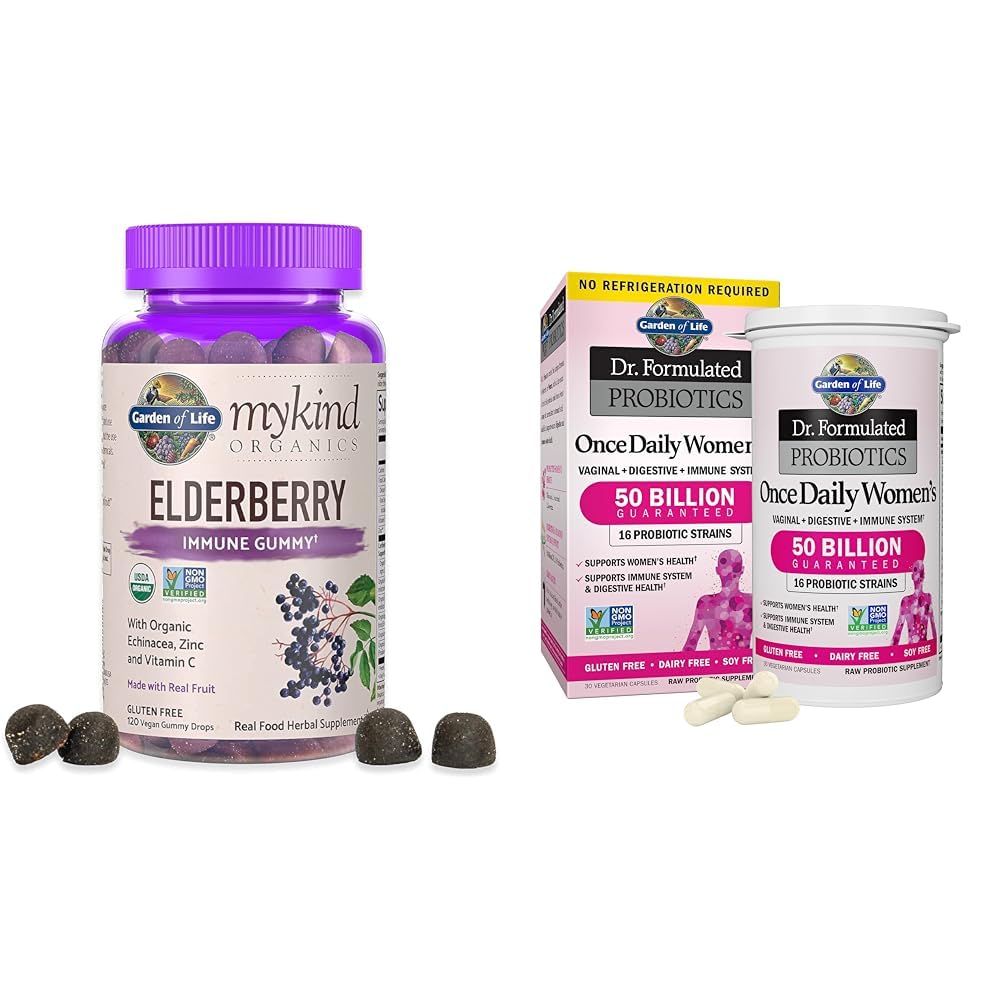 성인 & 아이를 위한 생명 유기 Elderberry Gummies의 정원 - 유기 과일을 가진 면역 지원 보충교재 &, 닥터 공식화한 여자의 Probiotics 한 번 매일, 16 Strains, 50 Billion, 30의 캡슐