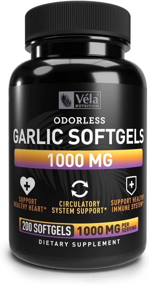 무취 마늘 보충 | 서빙 당 1,000 mg | 지원 심장 건강, 순환, 면역 체계 | GMP 인증, 비 GMO, 3rd 파티 테스트 | 200 캡슐