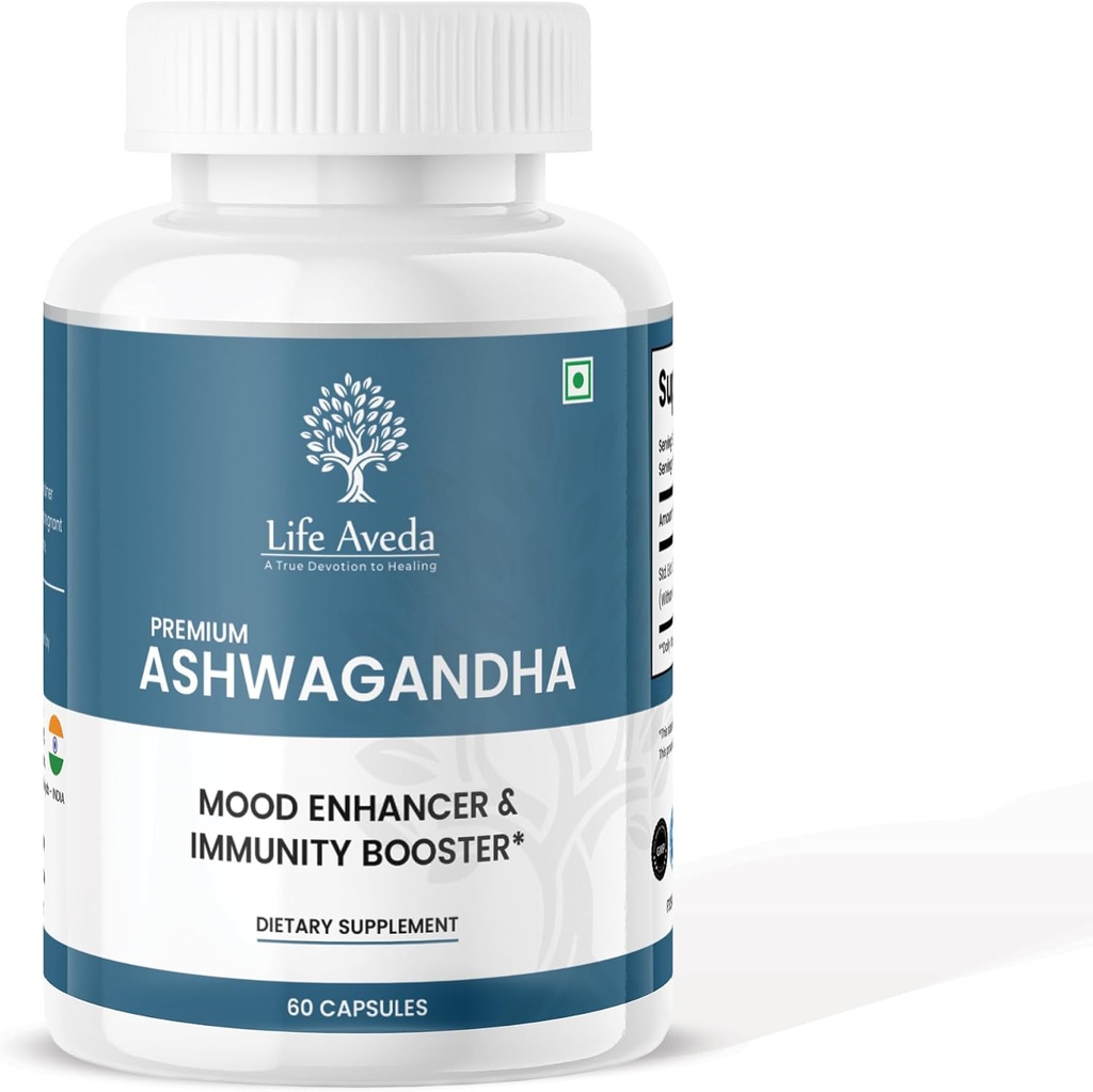 Life Aveda Ashwagandha 500mg, 60 캡슐 - 성인 (1 개월 공급)에 대한 천연 초본 보충
