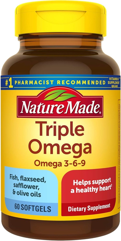자연 만든 트리플 오메가 3-6-9, 60 Softgels, 심장 건강을위한 오메가 보충 ( 3)의 포장