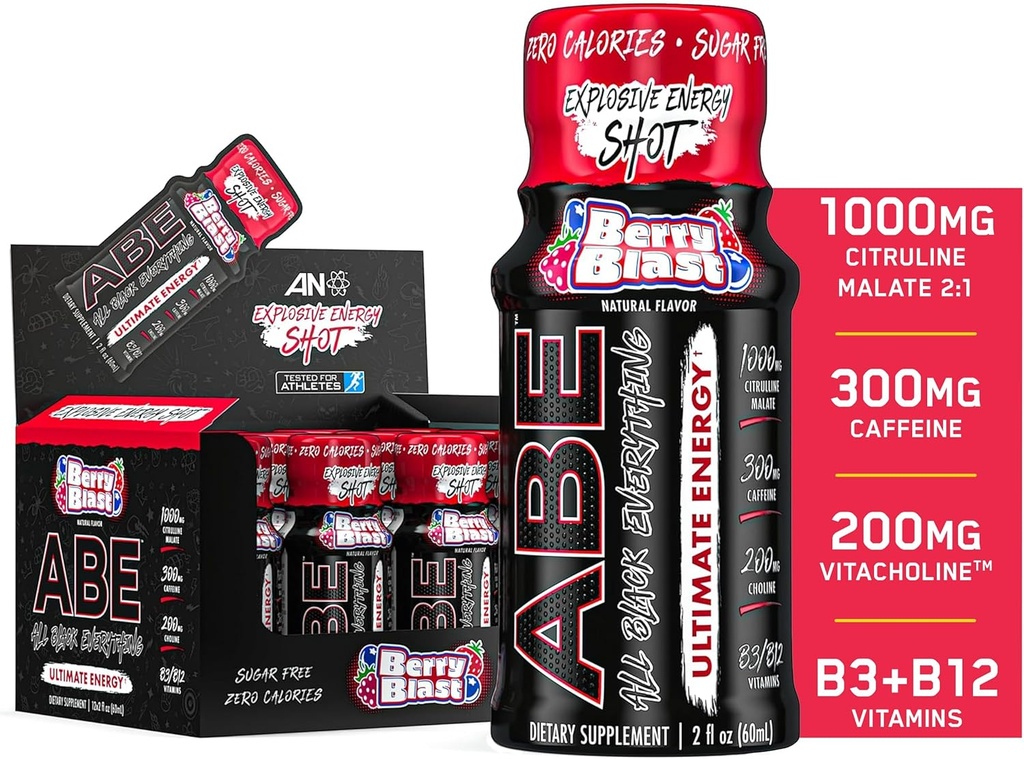모든 블랙 모든 에너지 샷 | 12 팩 | 300mg 카페인 | Berry Blast | Zero Sugar | Energy Focus Supplement | Nootropic Blend for Gym or Work