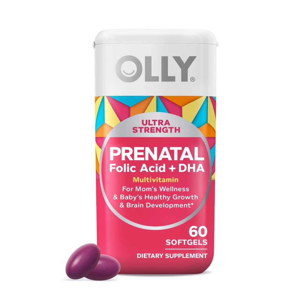 OLLY Ultra Strength Prenatal Multivitamin Softgels는 건강한 성장, 뇌 발달, 철, Folic 산, DHA, 비타민 C, E, 30 일 공급 60 조사를 지원합니다
