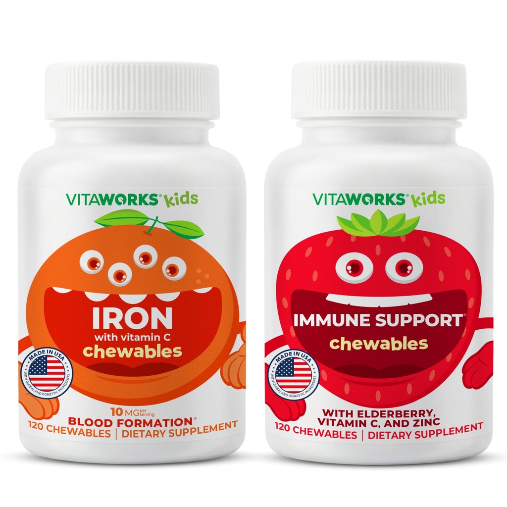 아이 철 10mg + 비타민 C Chewables + Elderberry + 아연 + C Chewables 뭉치