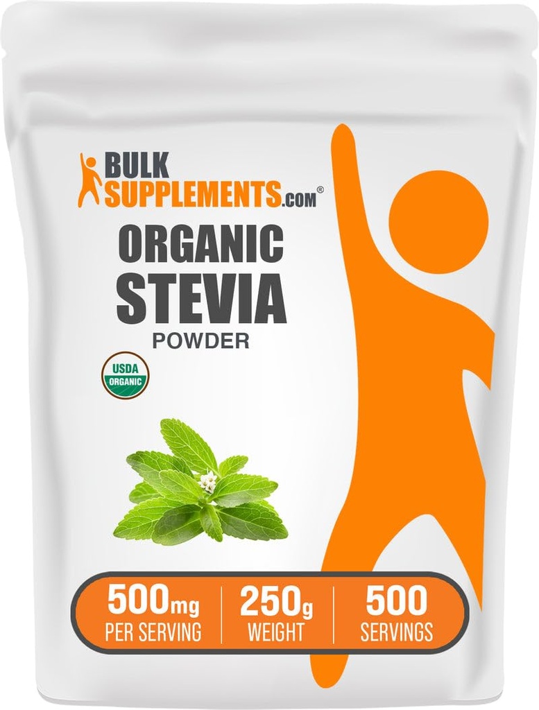 BulkSupplements.com 유기 스테비아 분말 - 순수한 감미료, 스테비아 잎에서 소스, 초본 보충 - Vegan & 글루텐 무료, 서빙 당 500mg, 250g (8.8 oz) (팩 1)