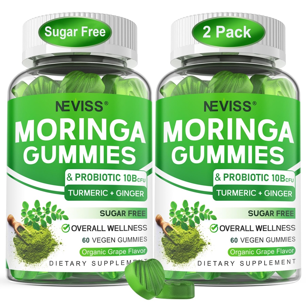 여성 남성용 Moringa Gummies w/Probiotic Turmeric Ginger Ceylon Cinnamon, Sugar Free, Organic Moringa Powder Capsules Alternatives, Pure Moringa Leaves Green Superfood Supplement - Vegan, 120Cts