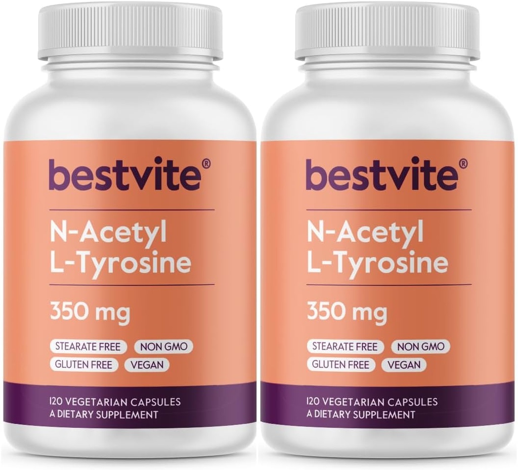 BESTVITE N-Acetyl L-Tyrosine 350mg (NALT) (240 캡슐) (120 x 2) - Stearates 없음 - 비 GMO - 글루텐 무료