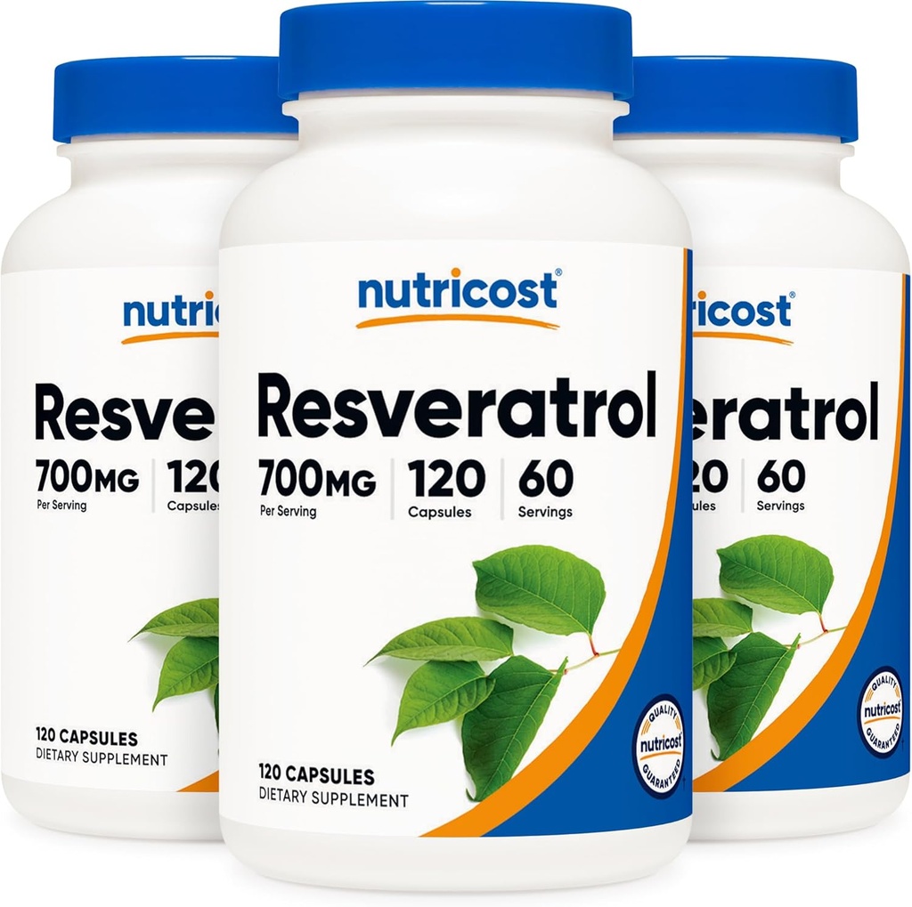 Nutricost Resveratrol 700mg; 120 식물성 캡슐 - 50% Trans-Resveratrol (3 병)