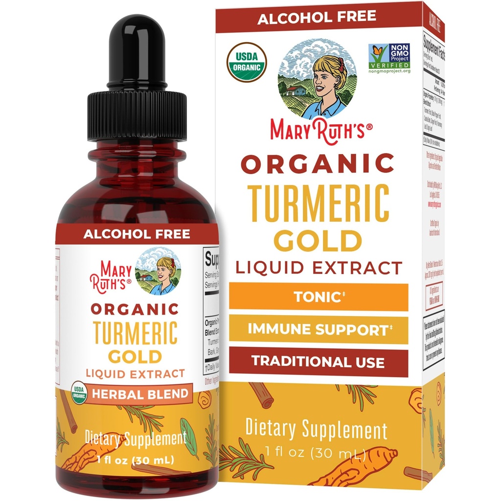 MaryRuth Organics USDA Turmeric Gold Liquid Drops | 초본 혼합 | Turmeric Curcumin | Black Pepper | Cassia Cinnamon Bark | 생강 뿌리 | 면역 지원 | 비 GMO Project Verified | Vegan | 1oz
