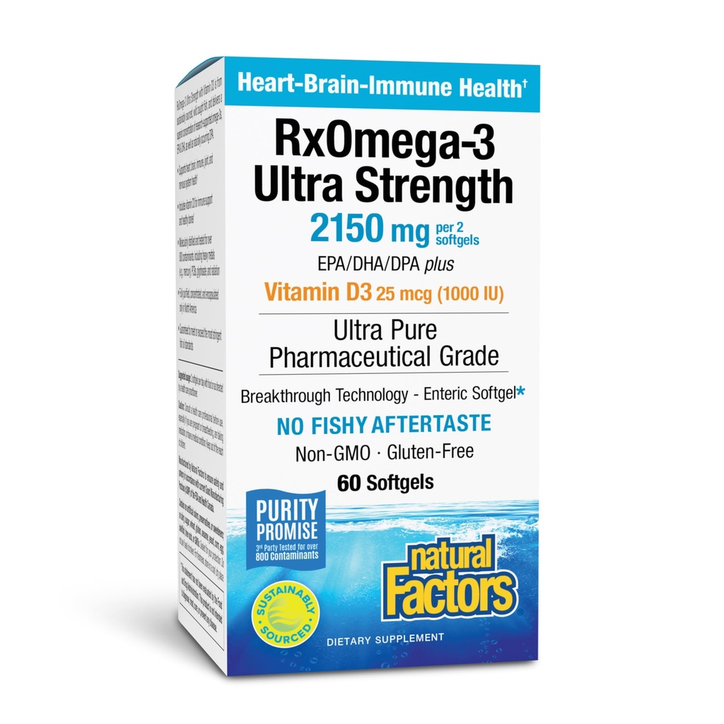 자연적인 요인 RxOmega-3 매우 힘 - 뇌 & 심장 건강 지원을 위한 규정식 보충교재 - EPA & DHA를 가진 눈 건강 보충교재 - Omega-3 지방산을 가진 보충교재 - 60 Softgels (30 봉사)