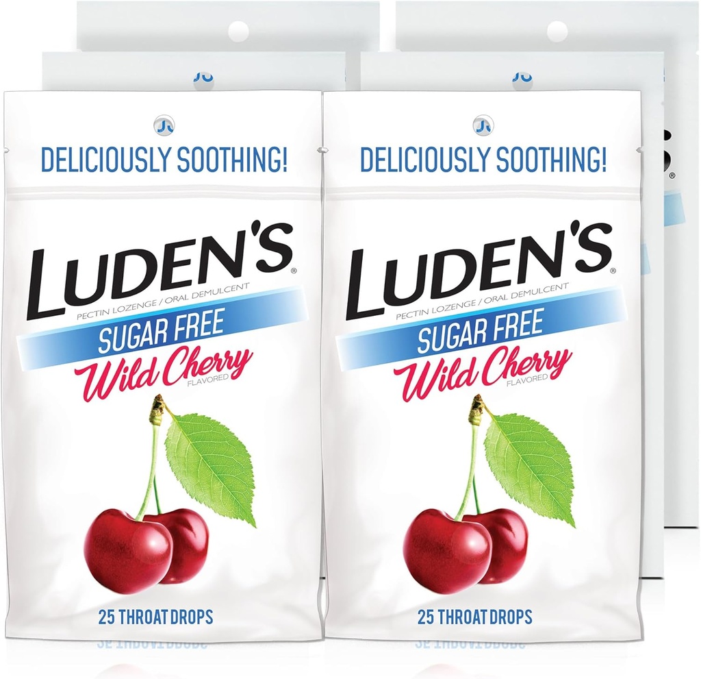 루덴의 설탕 무료 야생 Cherry Throat Drops, Sore Throat Relief, 25 Count (6 Pack)