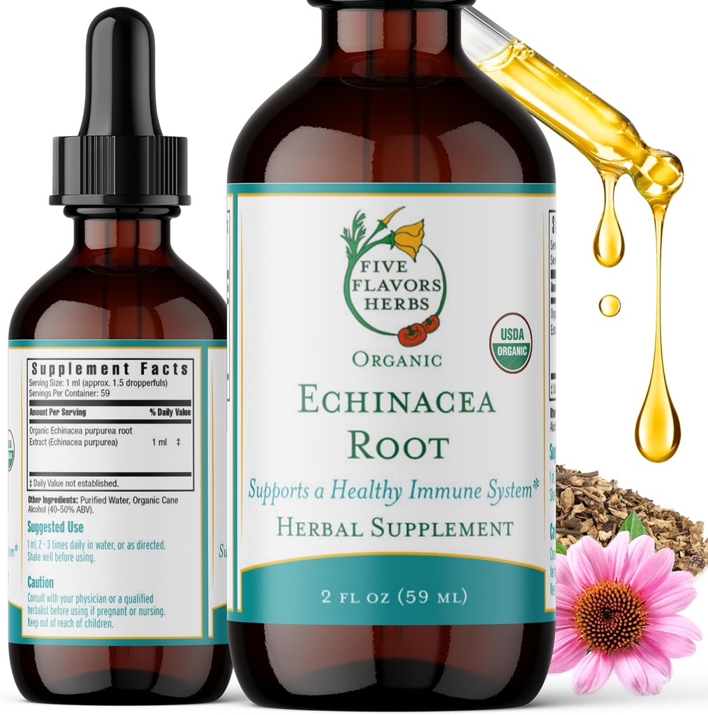 Echinacea Root Tincture - Immune System Support, Bites, Stings & Wounds, Milky Oat, 초본 보충 - 2 Fl Oz