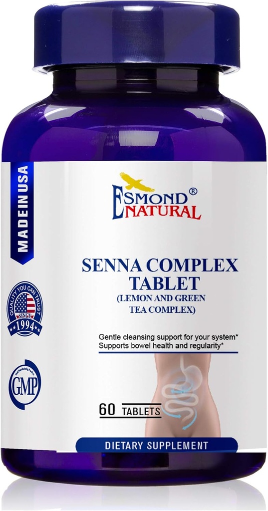 (3 팩) 에몬드 자연: Senna Complex Tablet - 레몬 & 녹차 (Bowel Health, Cleansing & Regularity), GMP, 천연 제품 인증, 미국에서 만든 - 620mg, 180 정제