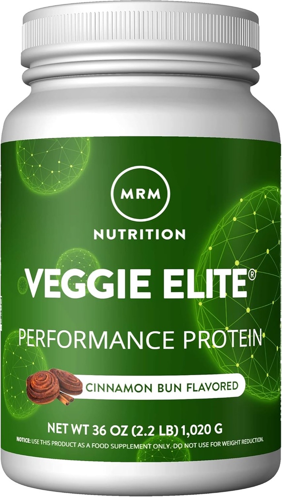 MRM Nutrition Veggie Elite Performance Protein | Cinnamon Bun flavored|식물 기반 단백질|Digest | BCAAs|Vegan + 글루텐 프리 | 임상 시험| 소화 효소 | 30 인