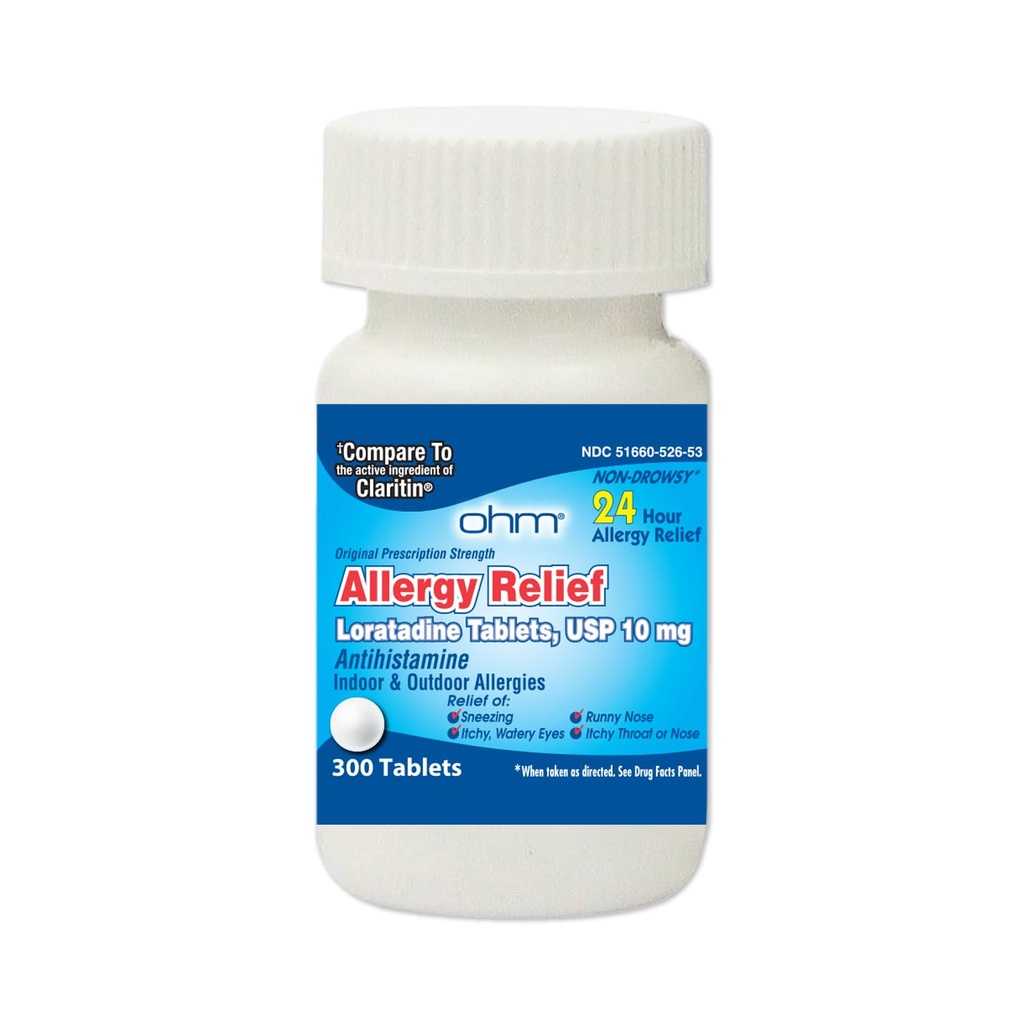 Ohm 24 시간 Loratadine 알레르기 완화 정제, 10mg - 300 조사 | 비 Drowsy 알레르기 알약, 의학 고유 처방 Strenght
