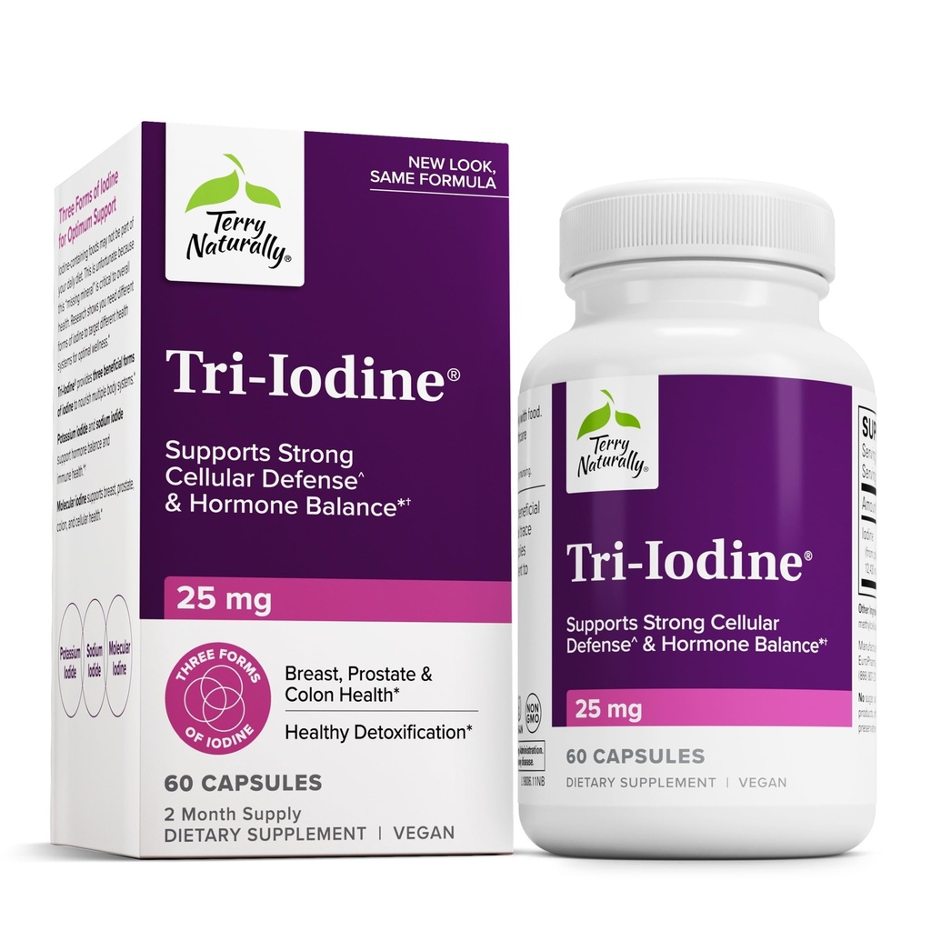 Terry Naturally Tri-Iodine - 모유 및 전립선 건강 지원을위한 다이어트 보충 - 건강한 Thyroid 기능 보충 보조 - 25 mg, 60 캡슐