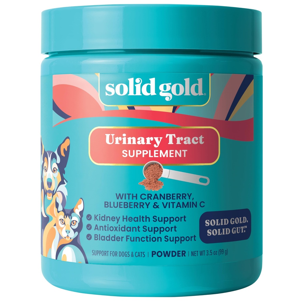 UTI에 대한 솔리드 골드 고양이 & 개 비타민 - 개 및 고양이에 대한 Cranberry 보충 - 개 및 고양이를위한 Urinary Tract, Bladder & Kidney 지원 - 고양이 & 개 UTI 카운터 보충교재 분말 3.5oz에