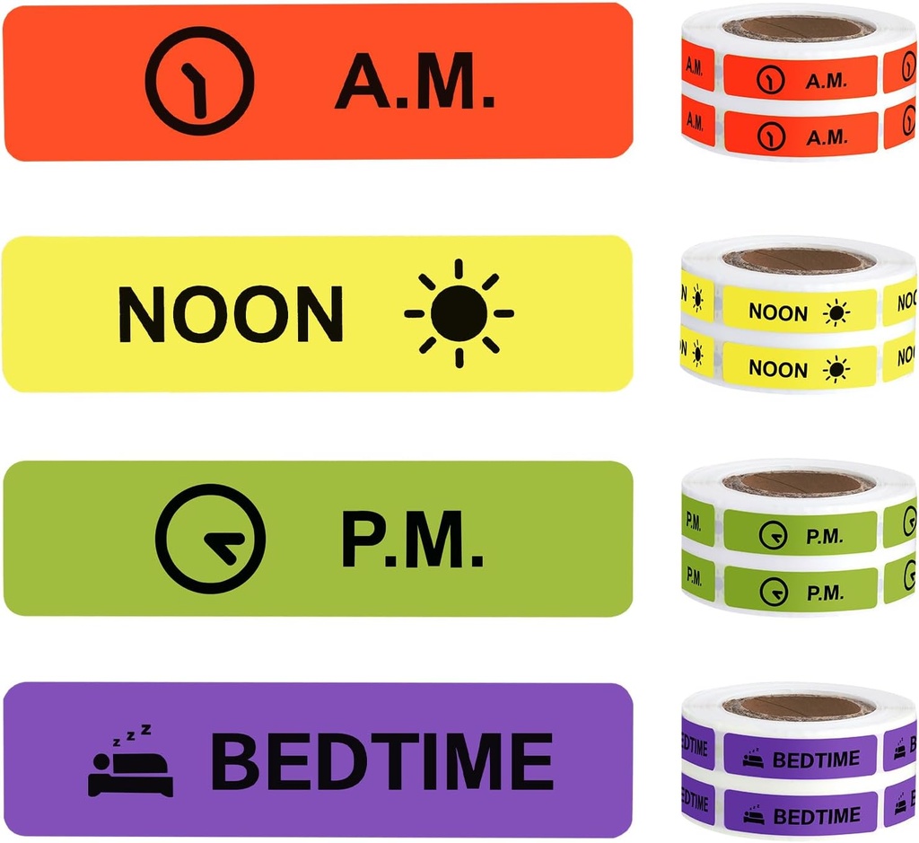 약 스티커 약물 지침 라벨 영구 용지 라벨 AM NOON PM 알약 케이스 플래너 0.4 * 1.6inch (목록 4 팩 당 500)