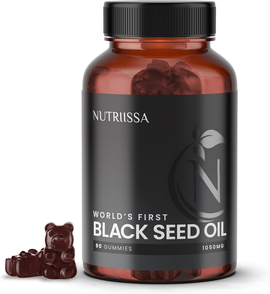 Nutriissa 검정씨 기름 + Elder Berry Gummies – 찬 압박되는 까만 Cumin씨 Nigella Sativa 기름 – 순수성 & Potency를 위해 증명되는 EPEB – 90 Blueberry 맛있은 Vegan Gummies