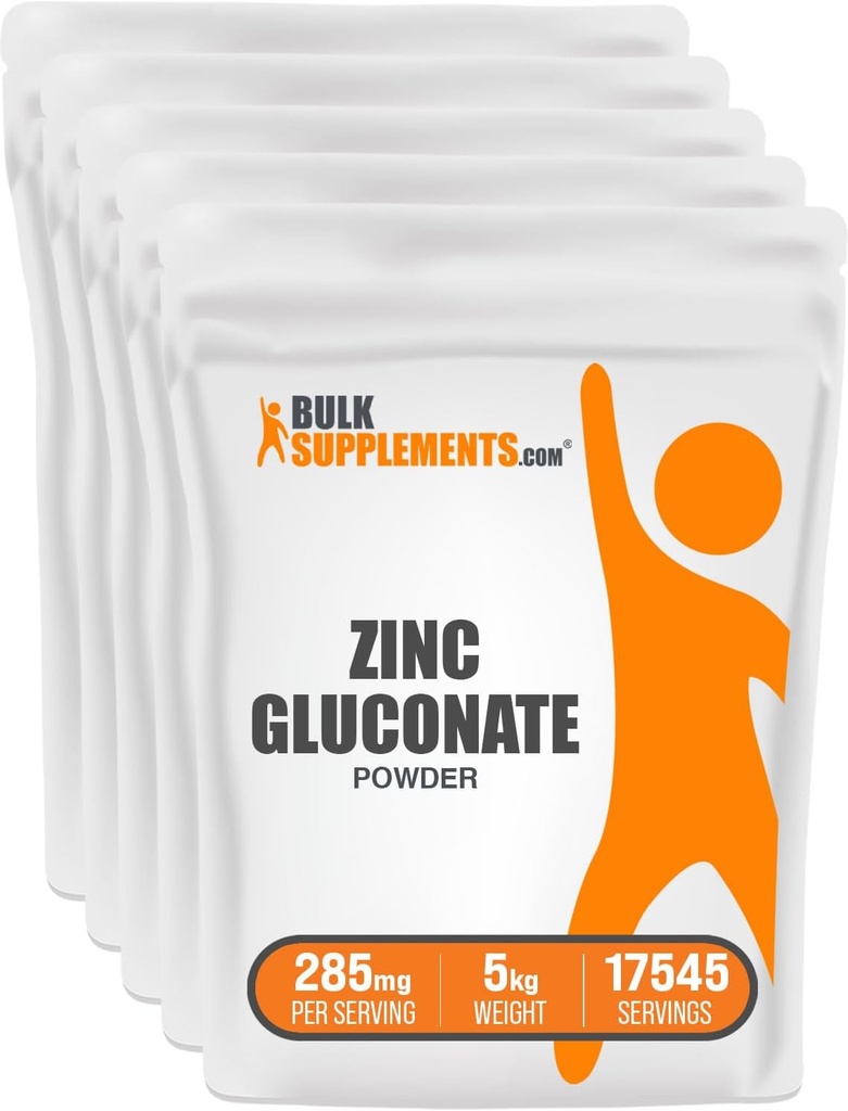 BulkSupplements.com 아연 Gluconate 분말 - 아연 40mg, 아연 분말 - Immune 지원을위한 아연 보충 - 글루텐 무료, 서빙 당 285mg, 5kg (11 파운드) (5 팩)